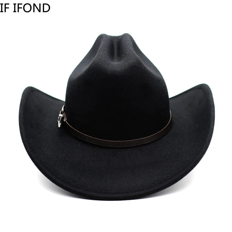 Classic Vintage Western Cowboy Hat – Leather Wide Brim Adjustable
