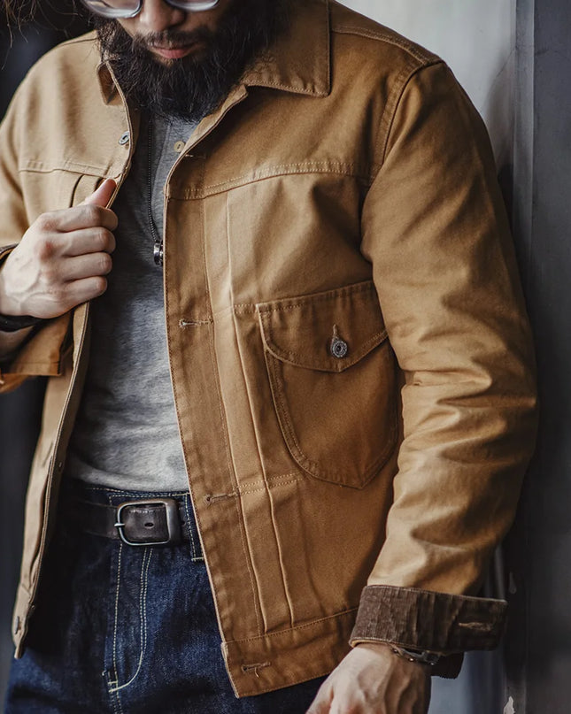 Vintage Canvas Rancher Jacket Men – Heavyweight Khaki Utility Coat