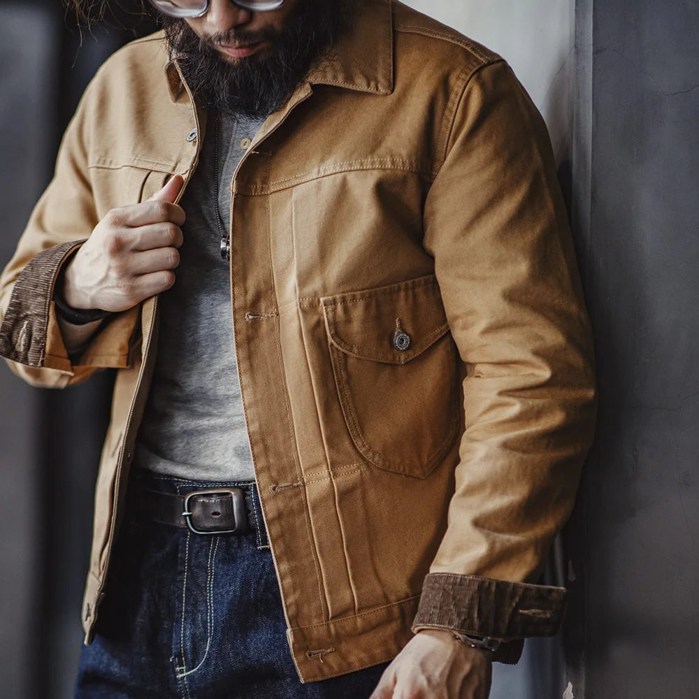 Vintage Canvas Rancher Jacket Men – Heavyweight Khaki Utility Coat-HighTouch