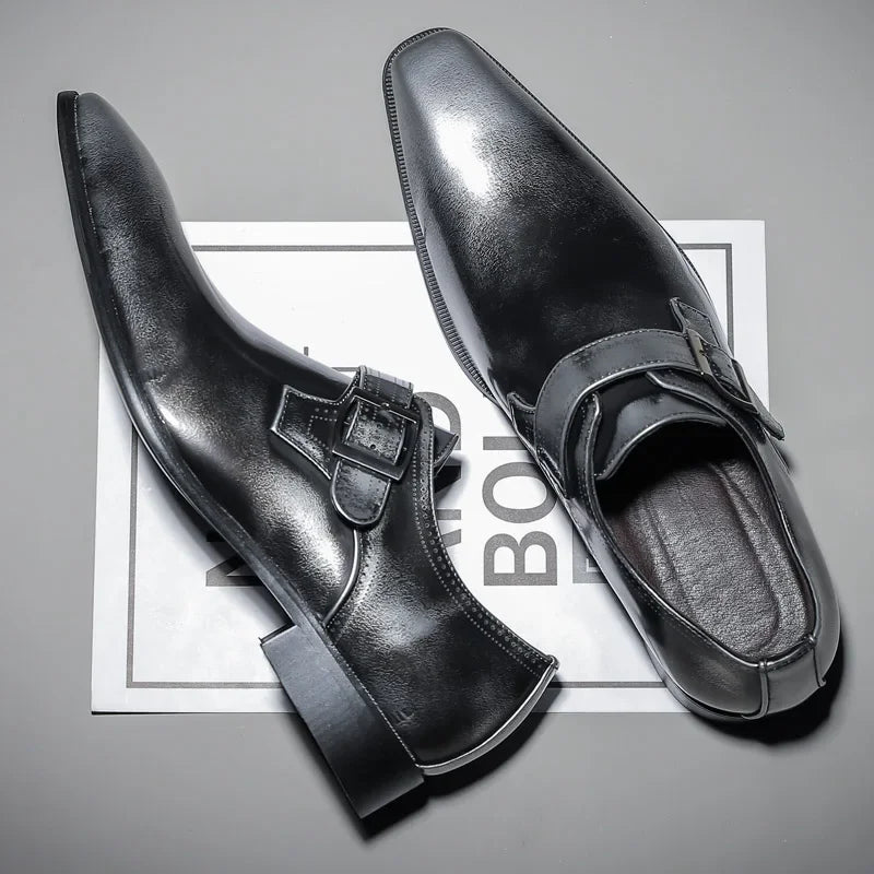 Men’s Patent Leather Dress Shoes with Buckle