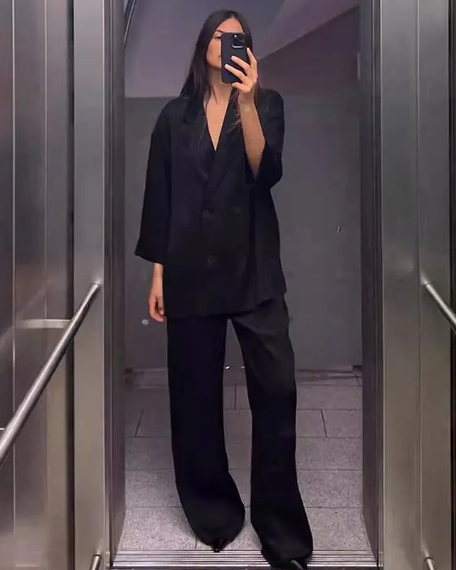 Women’s Double-Breasted Blazer & Wide-Leg Trousers Set