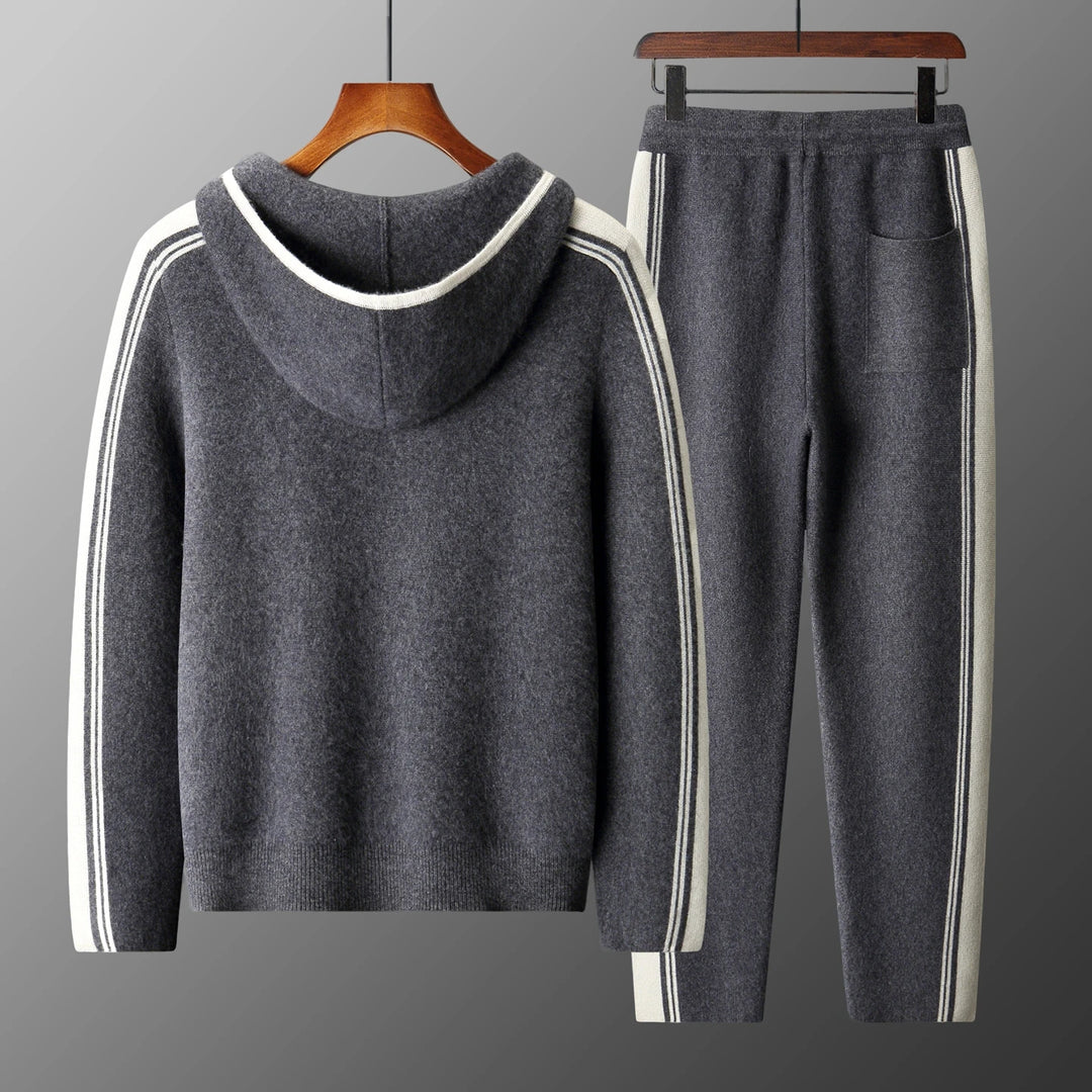 Men's Winter Merino Wool Knit Set Hooded Cardigan & Pants