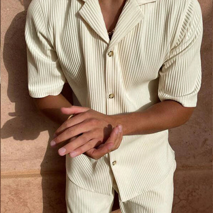 Men’s Corduroy Beach Casual Set – Short Sleeve Shirt & Shorts