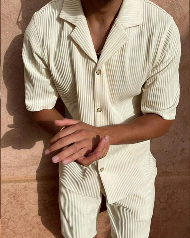 Men’s Corduroy Beach Casual Set – Short Sleeve Shirt & Shorts