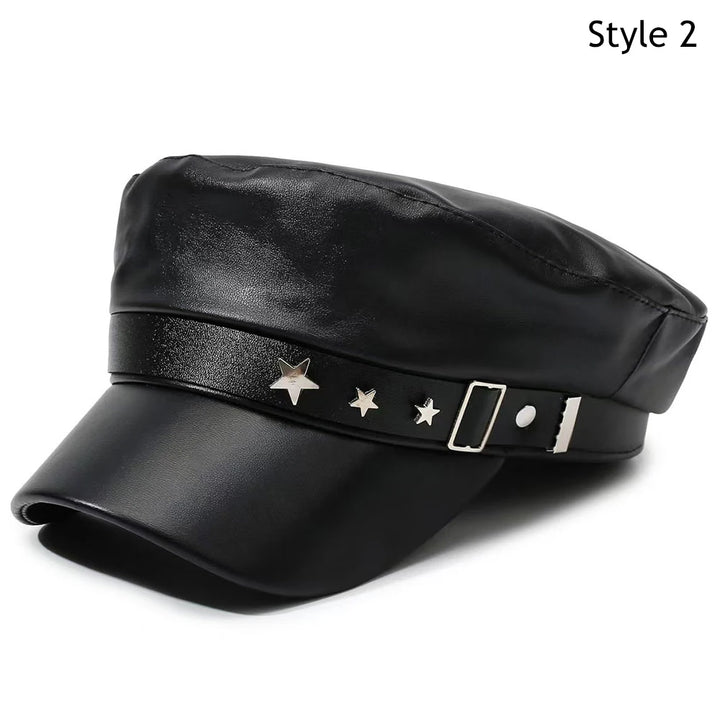 PU Leather Beret Hat All Season British Visor Baker Boy Cap