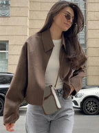 Vintage Brown Wool Zip Jacket-HighTouch