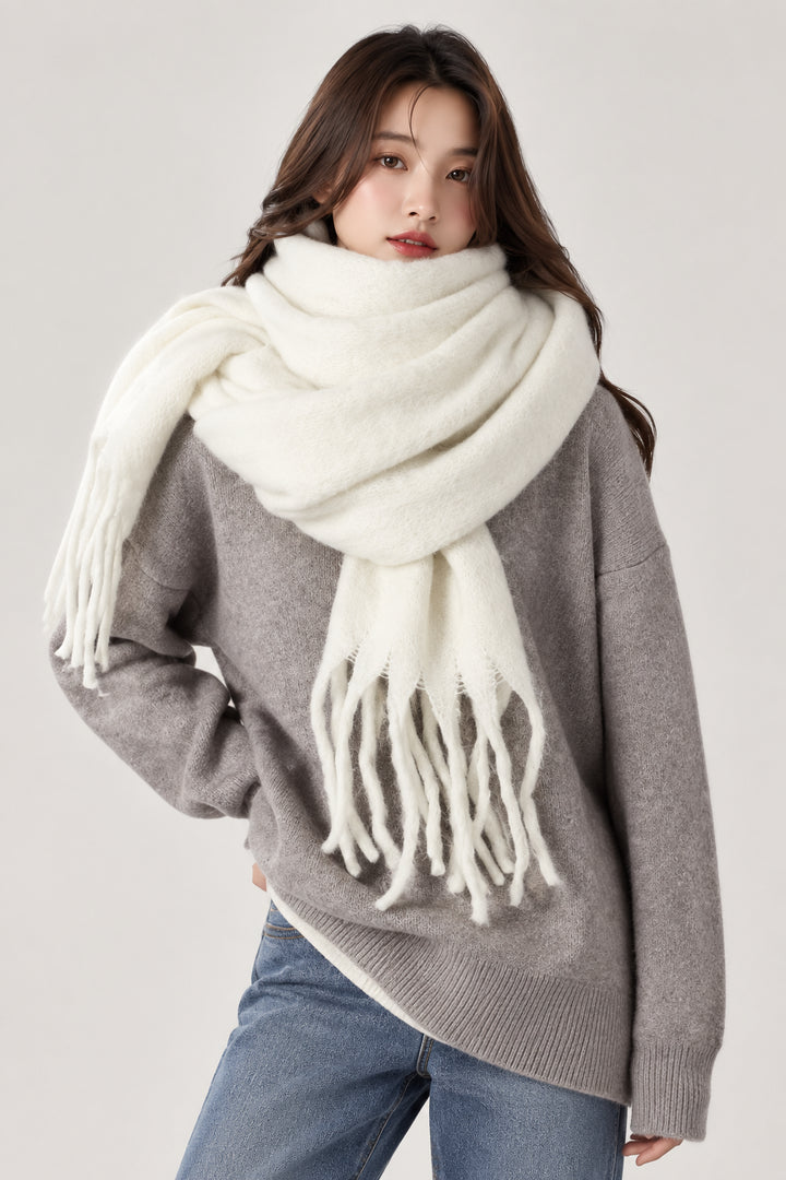Retro Mohair Plaid Tassel Scarf Thick Winter Long Shawl