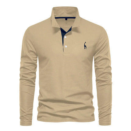 Men’s Deer-Embroidered Long Sleeve Polo