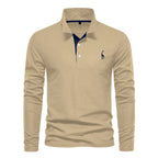 Men’s Deer-Embroidered Long Sleeve Polo-HighTouch