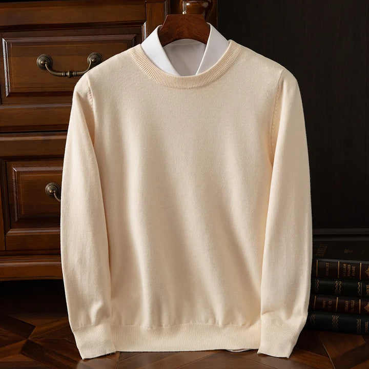 Men’s Merino Wool Sweater Premium Long Sleeve Knit Pullover-HighTouch