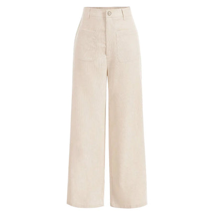 All-Season High Waist Wide-Leg Trousers for Women – Button Front & Pockets
