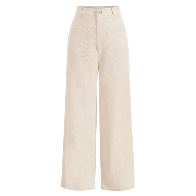All-Season High Waist Wide-Leg Trousers for Women – Button Front & Pockets