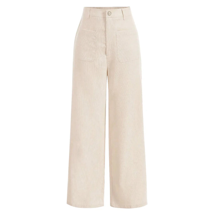 All-Season High Waist Wide-Leg Trousers for Women – Button Front & Pockets-HighTouch