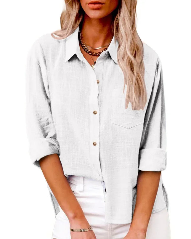 Women’s Long Sleeve Cotton-Linen Shirt