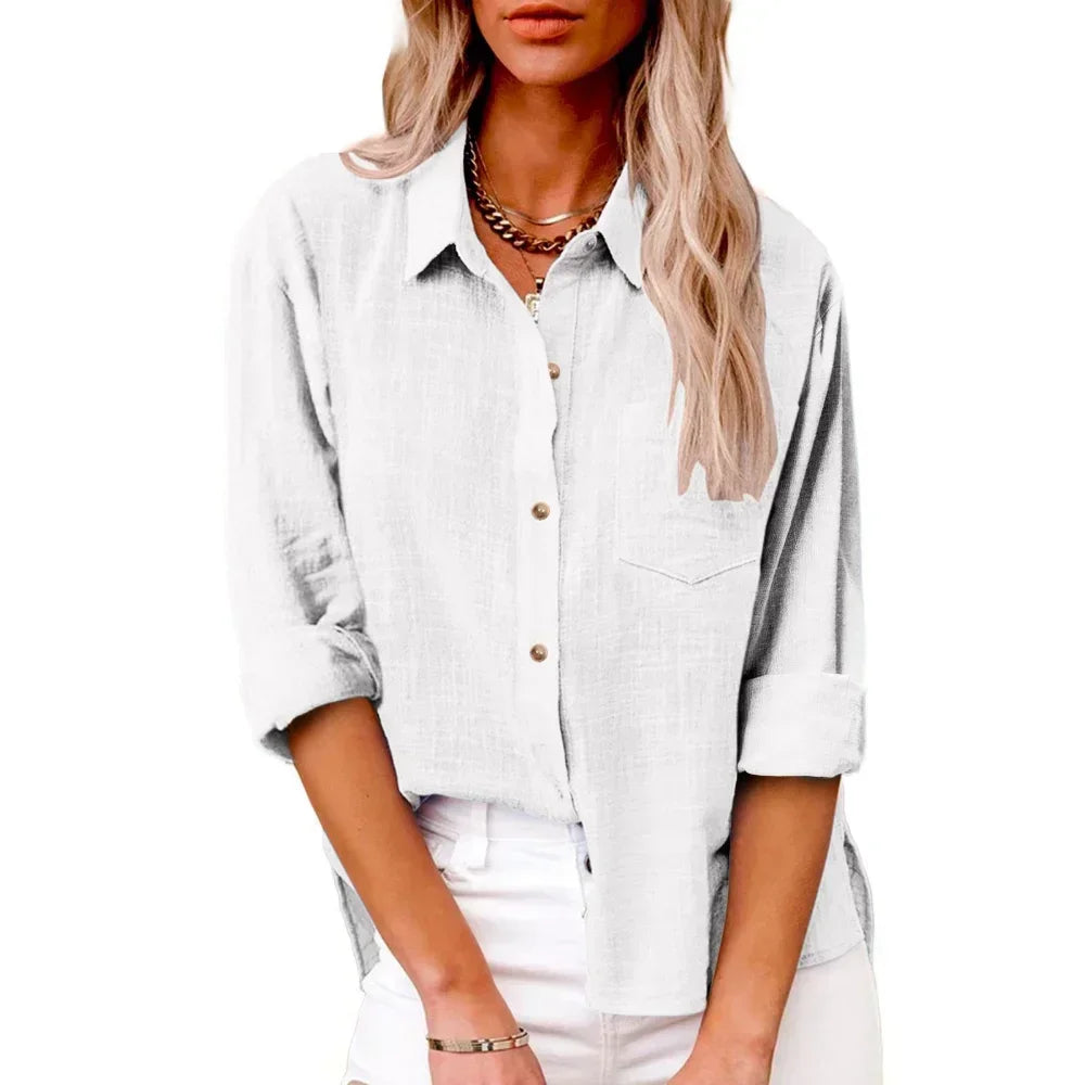 Women’s Long Sleeve Cotton-Linen Shirt