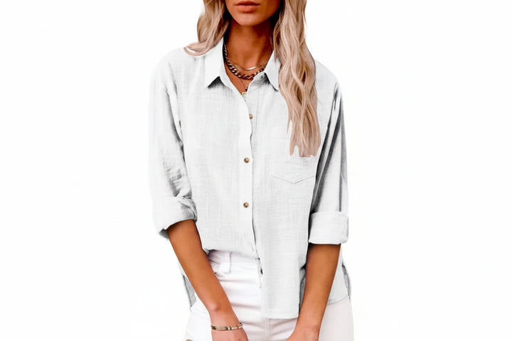 Women’s Long Sleeve Cotton-Linen Shirt-HighTouch