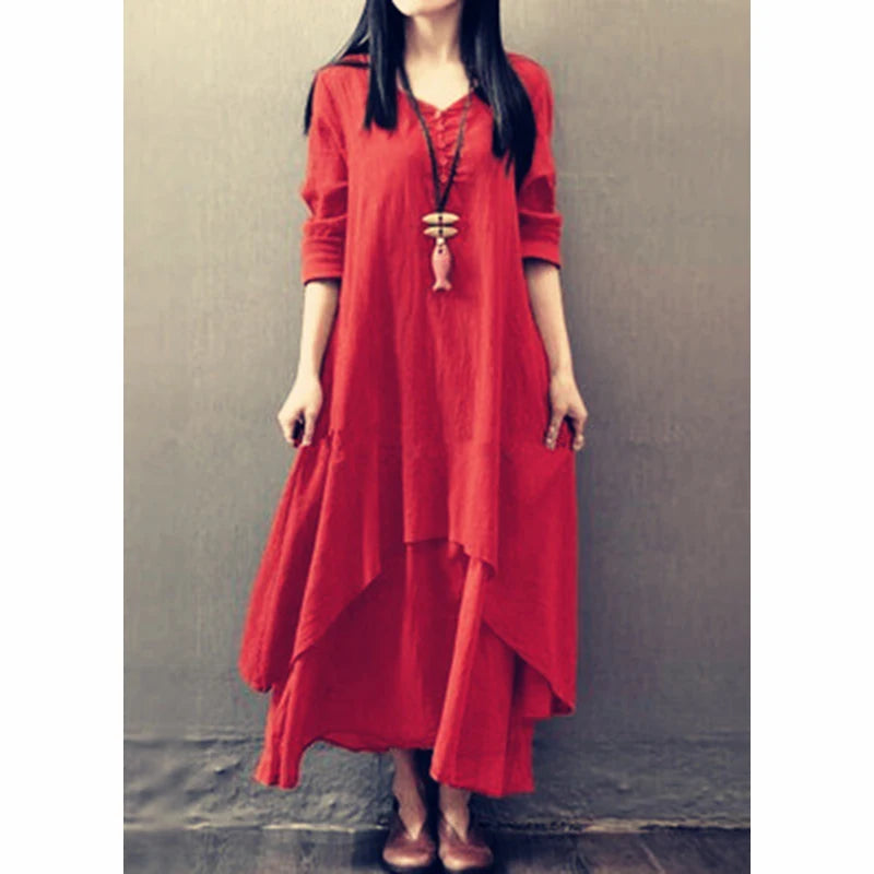Spring autumn Women Maxi Dresses Casual Full Sleeve