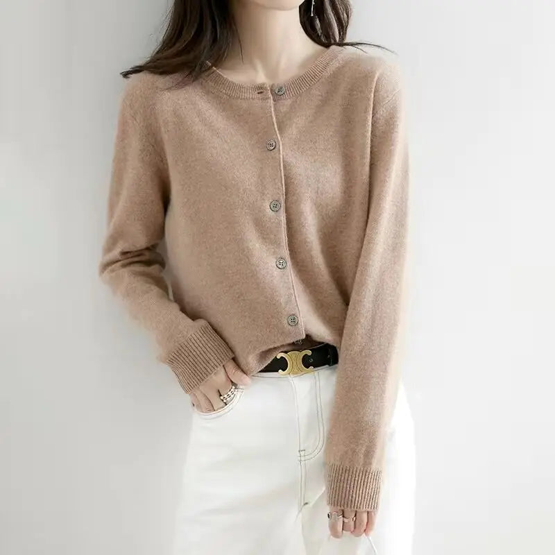 Women's Cardigans Sweater O-neck Solid Cardigans-HighTouch
