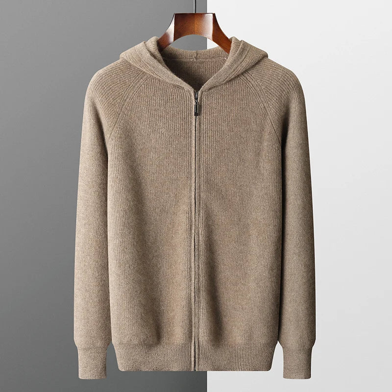 Wool Zip Hoodie Cardigan Men ‒ Thick Knit Autumn/Winter Zip Jacket-HighTouch