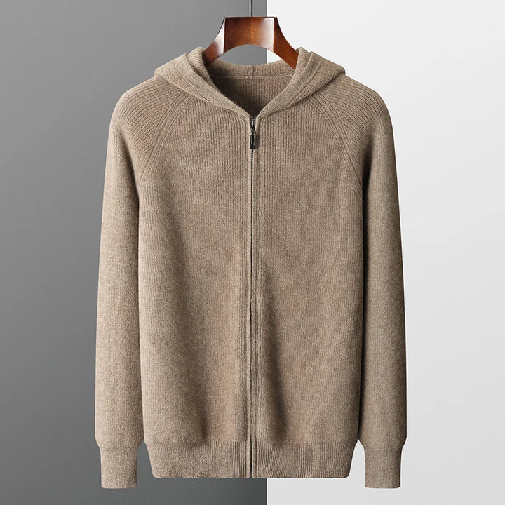 Wool Zip Hoodie Cardigan Men ‒ Thick Knit Autumn/Winter Zip Jacket-HighTouch
