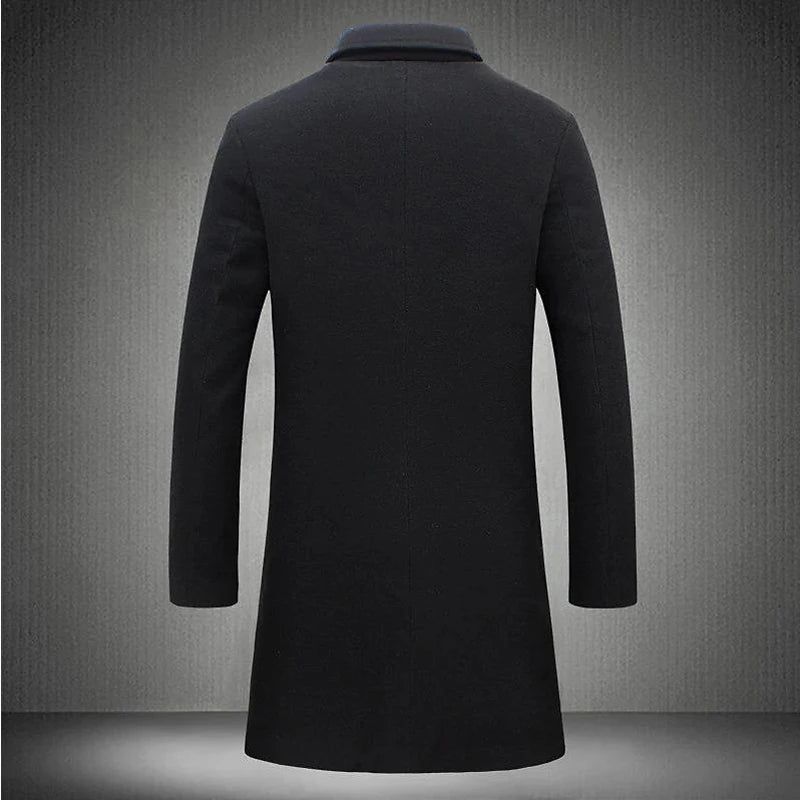 Men’s Luxe Wool Trenchcoat – Mid-Long Warm Business Overcoat-HighTouch