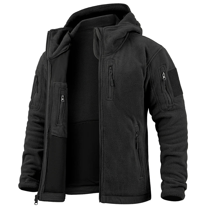 Tactical Hooded Fleece Jacket Men – Warm Military Multi-Pocket Winter Coat-HighTouch