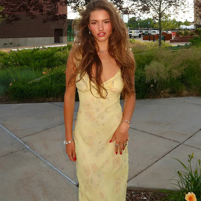 Floral Plunge Backless Maxi Dres