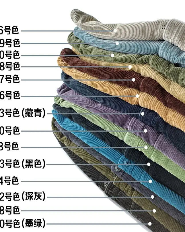 Vintage Retro Corduroy Button-Down Shirt Men –  Cotton Long Sleeve