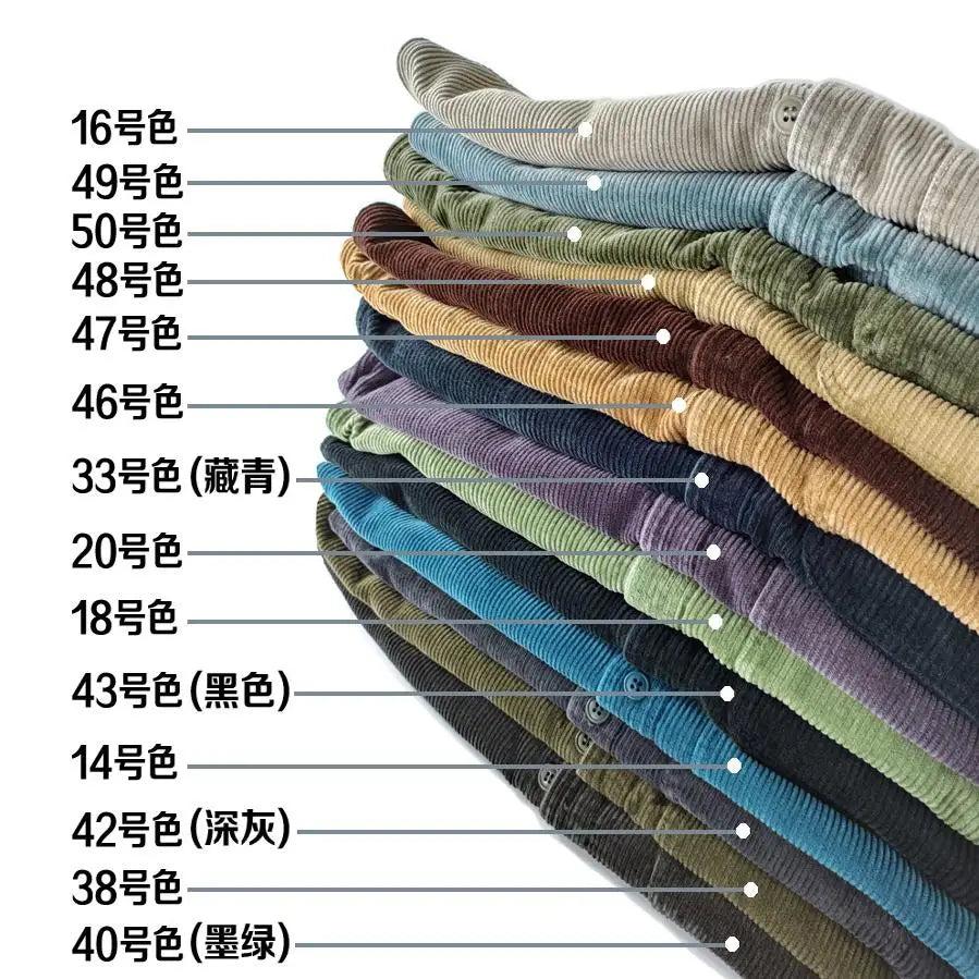 Vintage Retro Corduroy Button-Down Shirt Men –  Cotton Long Sleeve