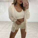 Women’s Plush 3-Piece Loungewear Set – Vest, Hoodie & Shorts for Ultimate Comfort-HighTouch