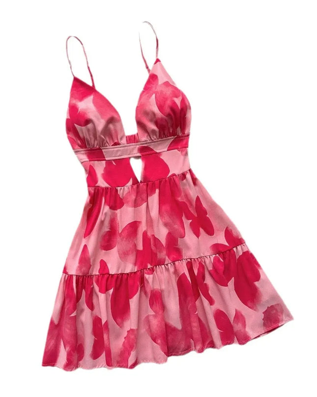 Leopard Print Backless Camisole Mini Dress – 4‑Color Summer Style