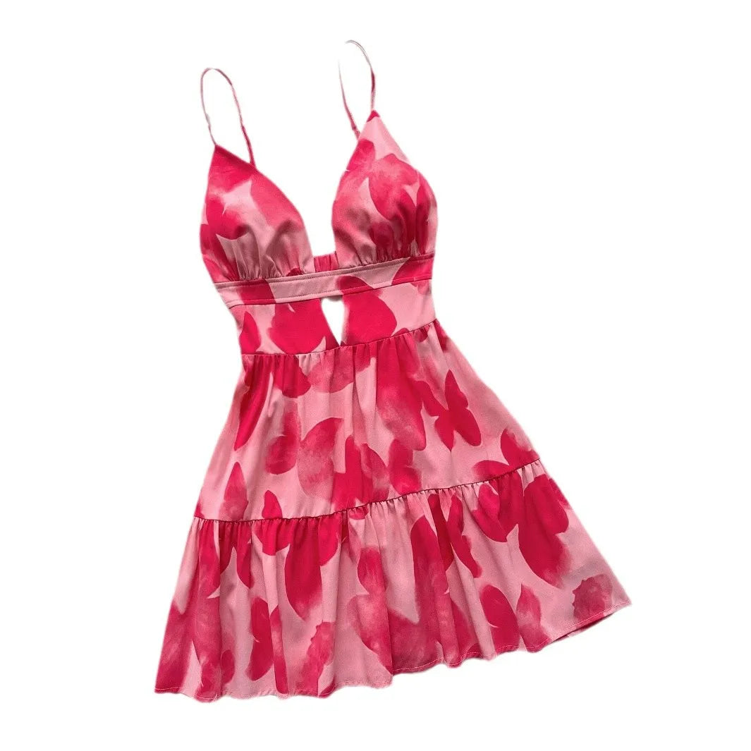 Leopard Print Backless Camisole Mini Dress – 4‑Color Summer Style