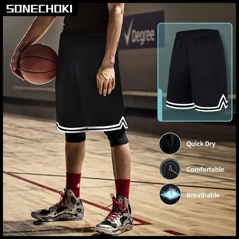 SONECHOKI genou longueur basket-ball Shorts hommes rayé ample course Sport gymnase maille respirant Fitness entraînement bas mâle-HighTouch