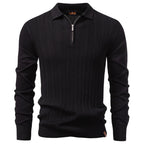 Premium Textured Zip-Collar Polo – Slim Fit Long Sleeve Men’s Business Casual-HighTouch