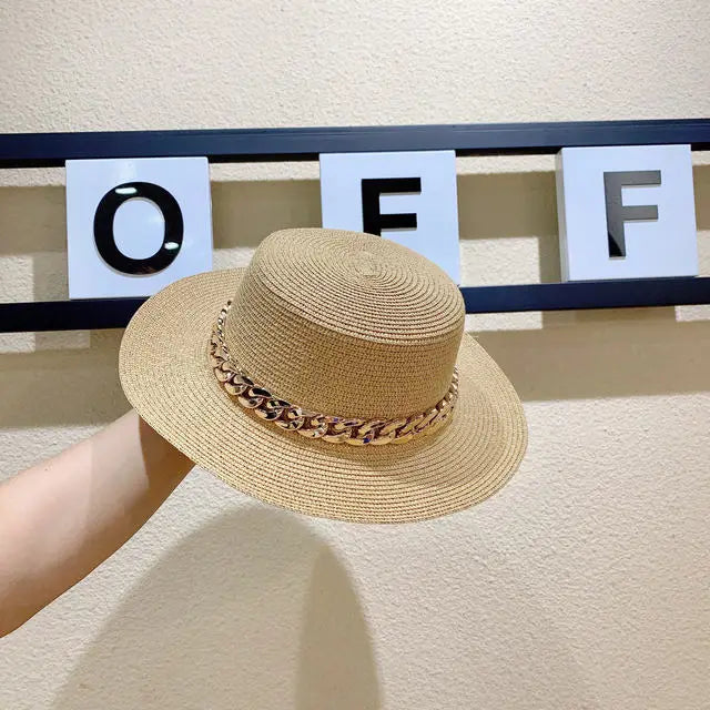 Adjustable Flat‑Top Yellow Straw Fedora