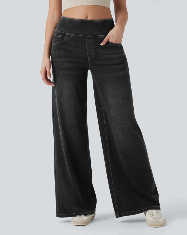 High-Waist Wide-Leg Zip Denim Jeans