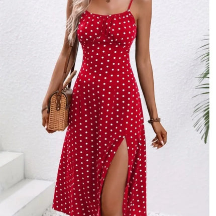 Polka-Dot Spaghetti Strap Midi Dress