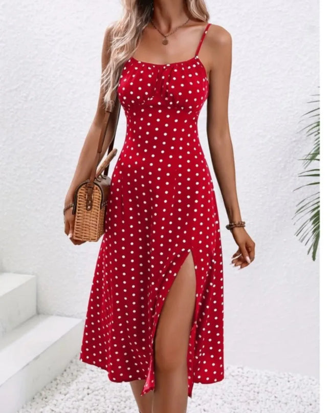 Polka-Dot Spaghetti Strap Midi Dress