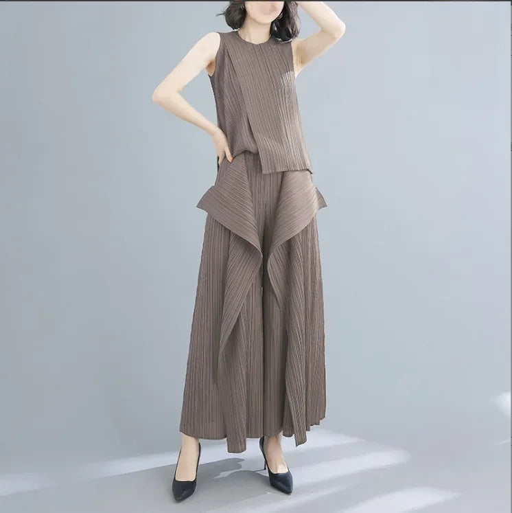 Tri-Crepe Pleated Slimming Mermaid Pants for Women Elegant & Trendy-HighTouch