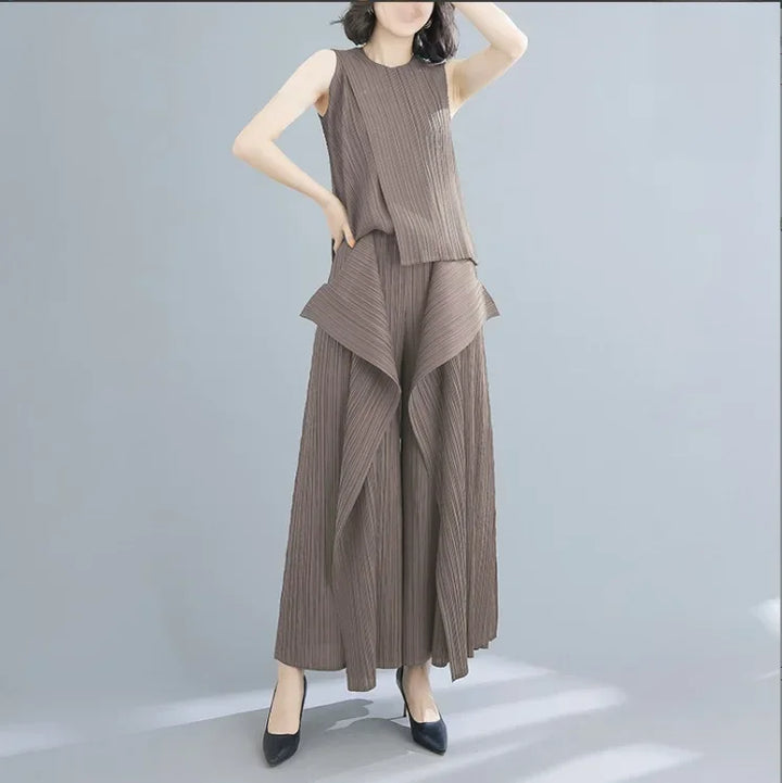 Tri-Crepe Pleated Slimming Mermaid Pants for Women Elegant & Trendy-HighTouch