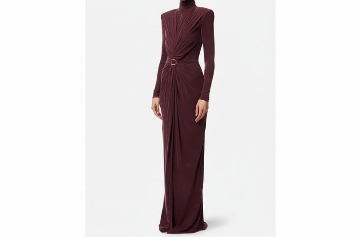 Women’s High Neck Mermaid Evening Gown Long Sleeve Elegant Dress-HighTouch