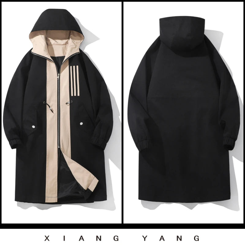 Colour-Blocked Hooded Overcoat Men's Jacket-HighTouch