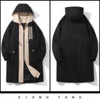 Colour-Blocked Hooded Overcoat Men's Jacket-HighTouch
