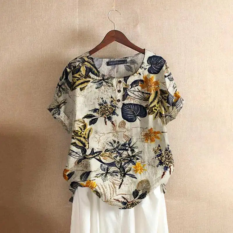 ZANZEA Floral Cotton Tunic – Summer Casual Caftan Top-HighTouch