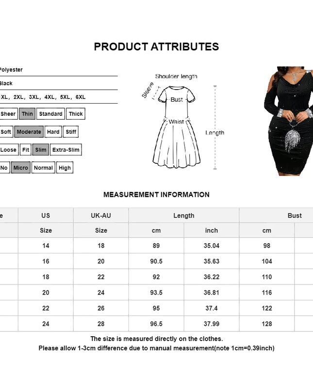 Plus‑Size Black Elegant Bodycon Dress – Formal & Party Ready