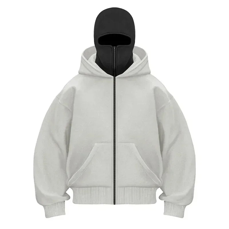 Winter Balaclava Hoodie Unisex Y2K Double Hood Zip Sweatshirt
