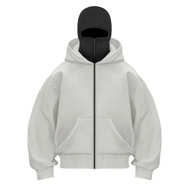 Winter Balaclava Hoodie Unisex Y2K Double Hood Zip Sweatshirt