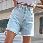 High‑Waist Baggy Half‑Length Denim Shorts – Lightweight-HighTouch