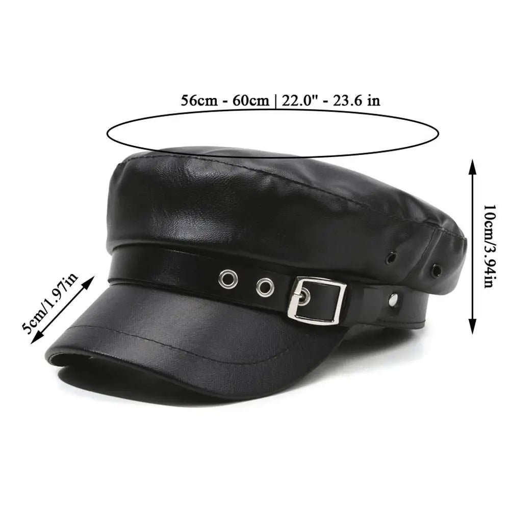 PU Leather Beret Hat All Season British Visor Baker Boy Cap