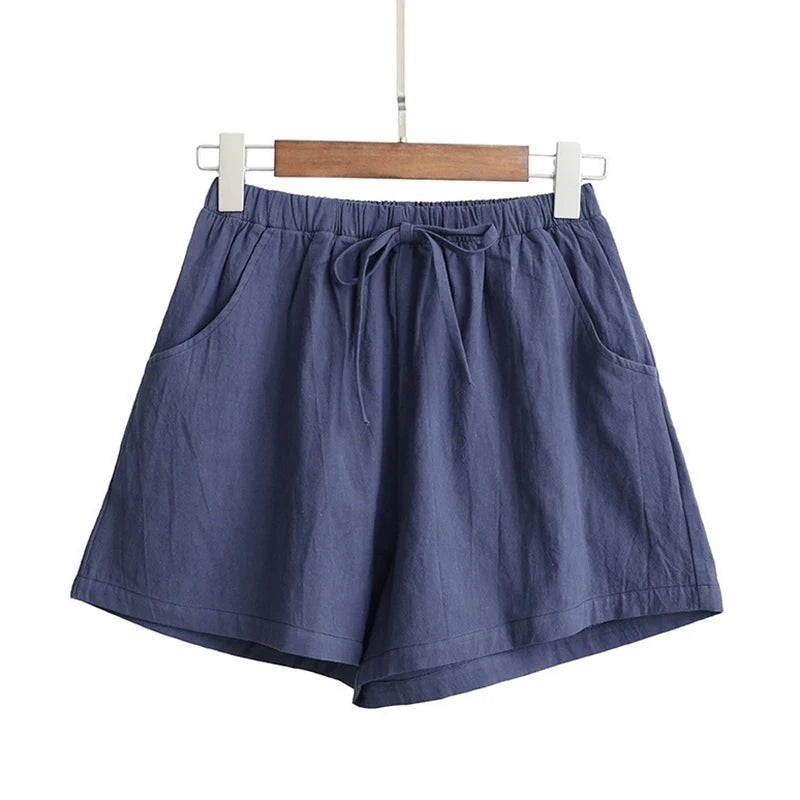 Relaxed High-Waist Cotton Linen Shorts – Cool Comfort Meets Chic Styling-HighTouch